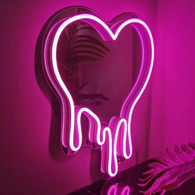 Drippy heart mirror neon sign