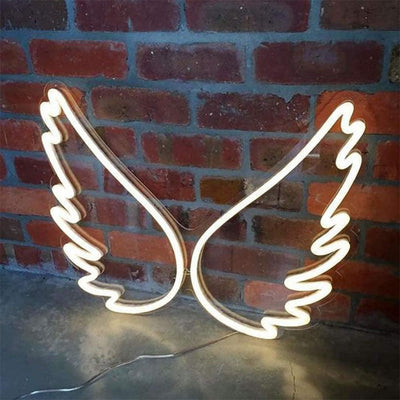  Angel wings LED neon sign glowing white