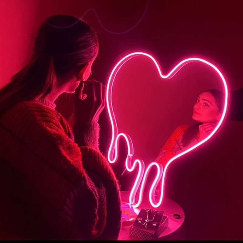 Drippy heart mirror neon sign