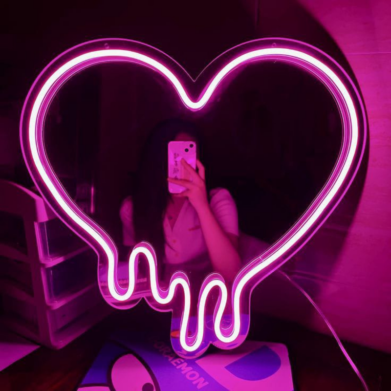 Drippy heart mirror neon sign