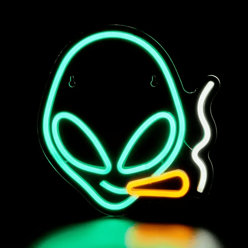 Smoking alien neon sign with green and orange LEDs