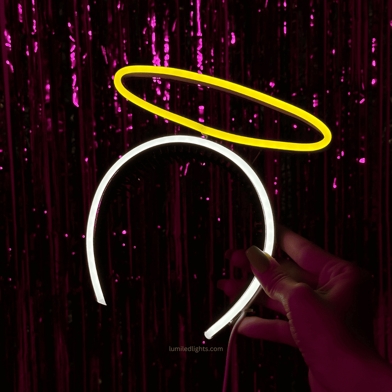 Angel LED headband with glowing yellow halo
