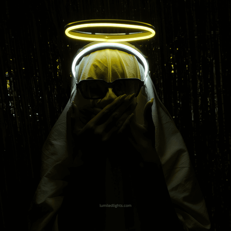 Angel LED headband with glowing yellow halo
