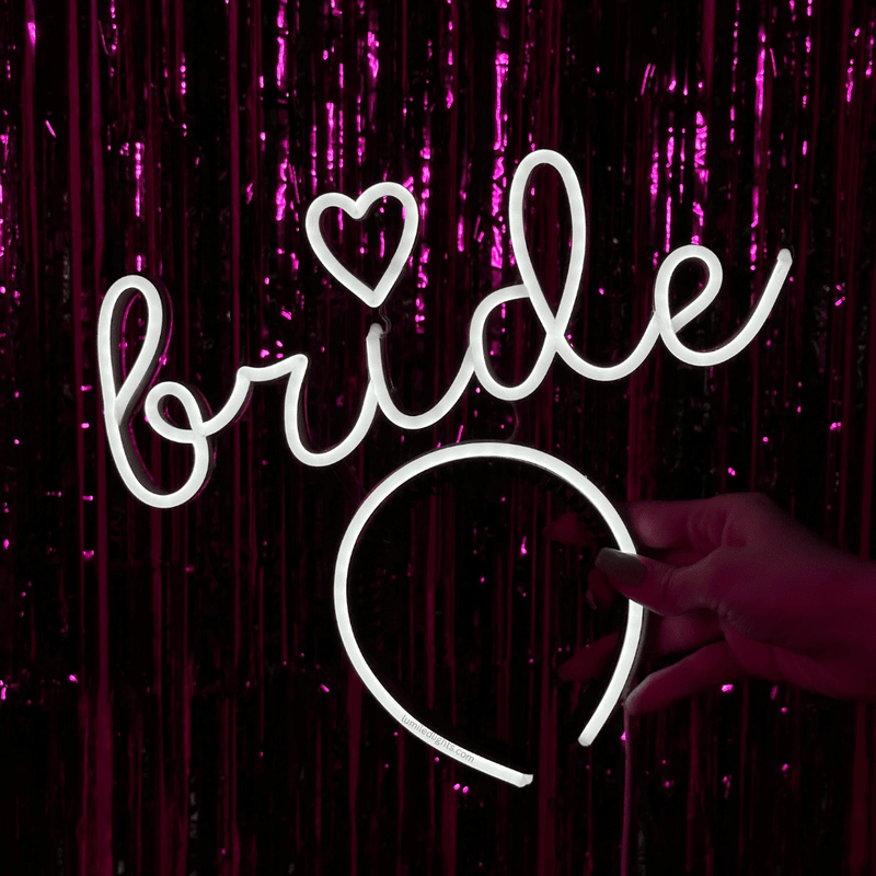 Bride LED headband neon sign held in hand