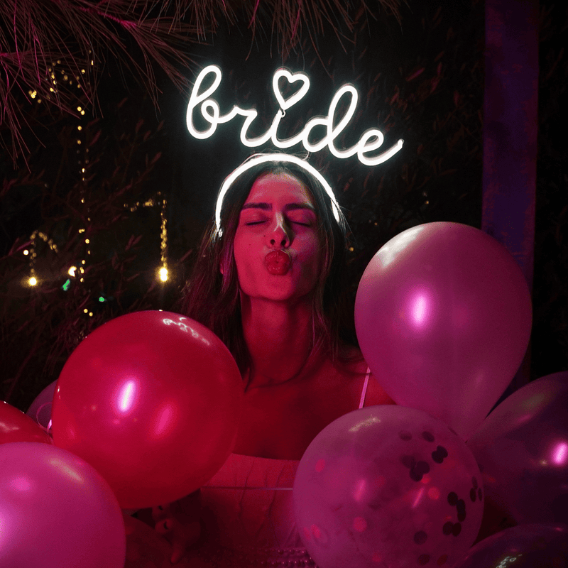 Bride LED headband neon sign held in hand