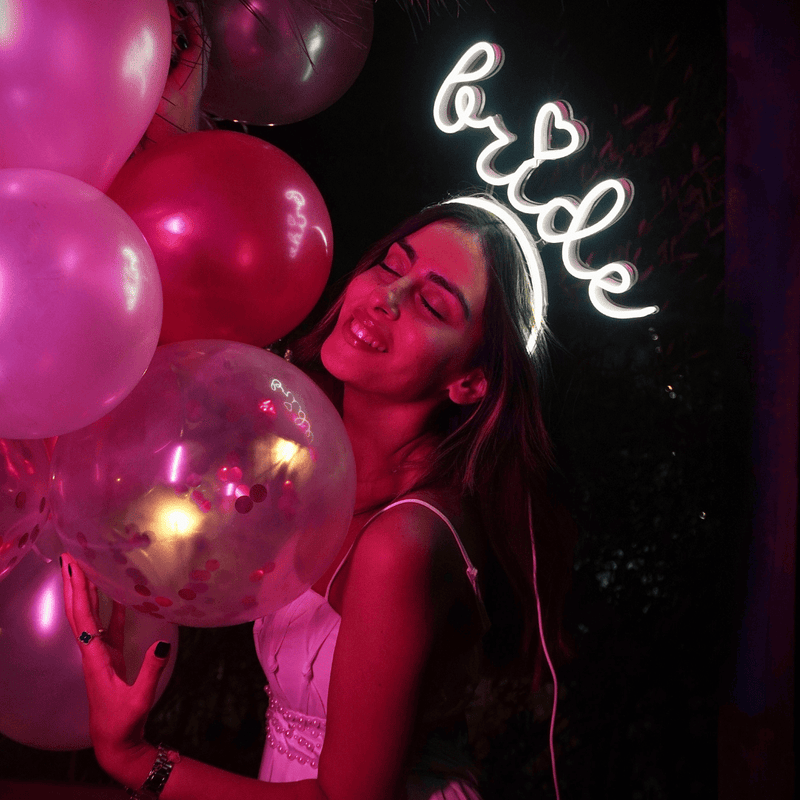 Bride LED headband neon sign held in hand
