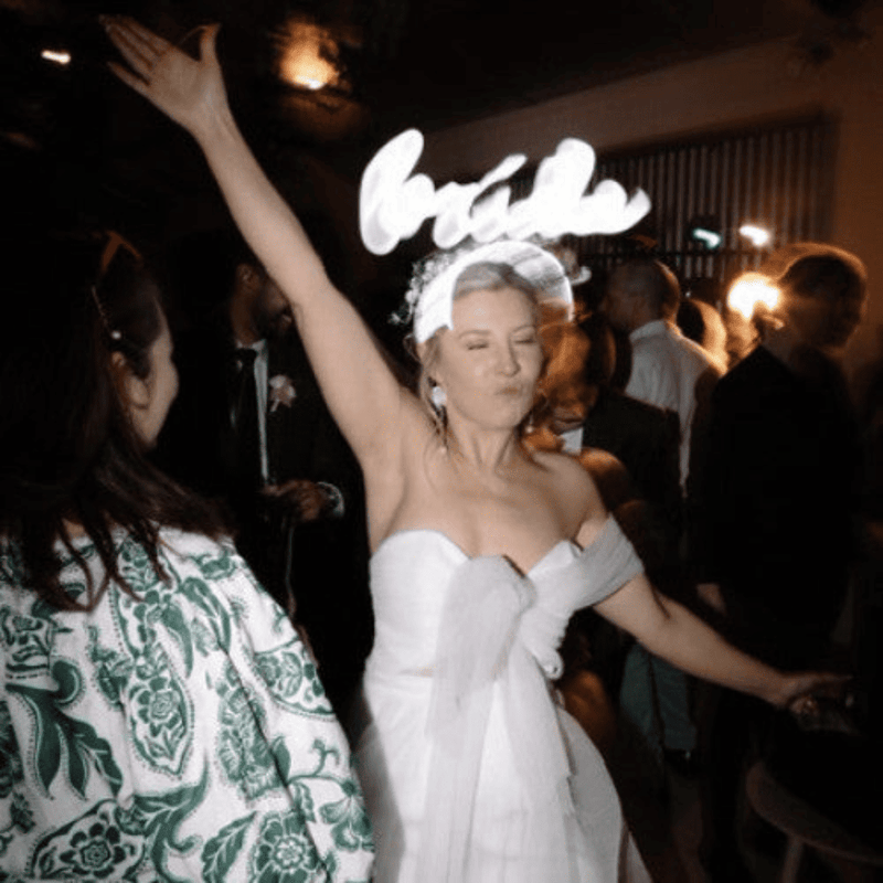 Bride LED headband neon sign held in hand