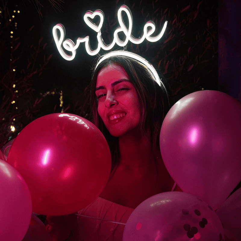 Bride LED headband neon sign held in hand