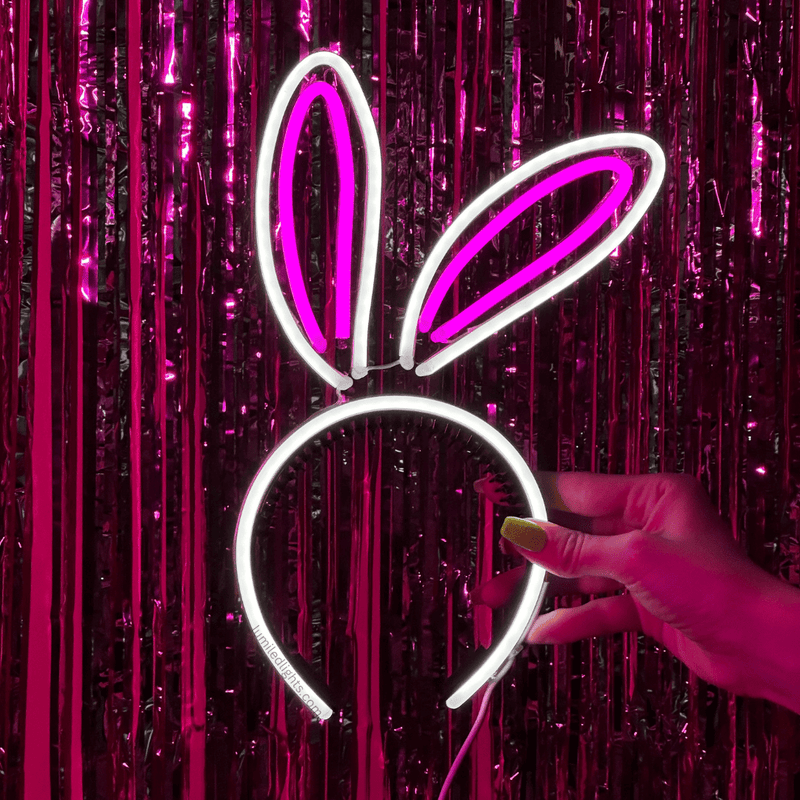 Bunny LED headband neon ears close-up