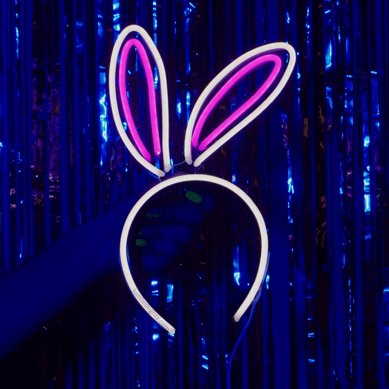 Bunny LED headband neon ears close-up