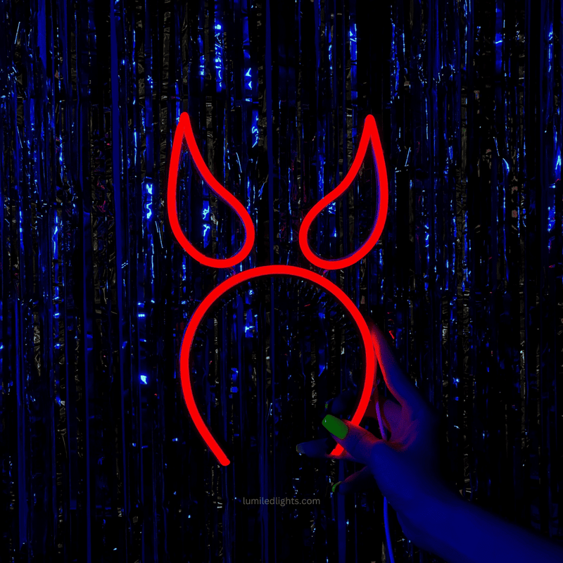 Devil LED headband neon horns close-up