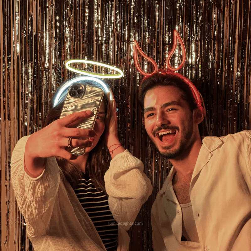 Devil LED headband neon horns close-up