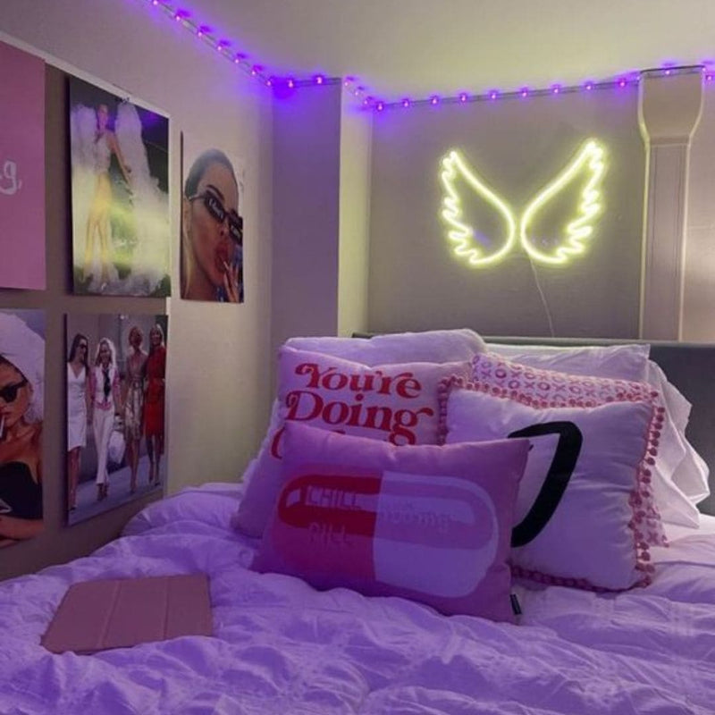  Angel wings LED neon sign glowing white