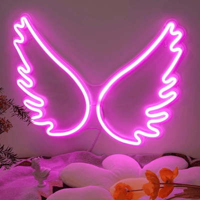  Angel wings LED neon sign glowing white