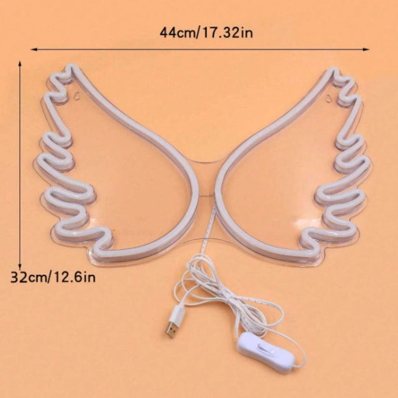  Angel wings LED neon sign glowing white