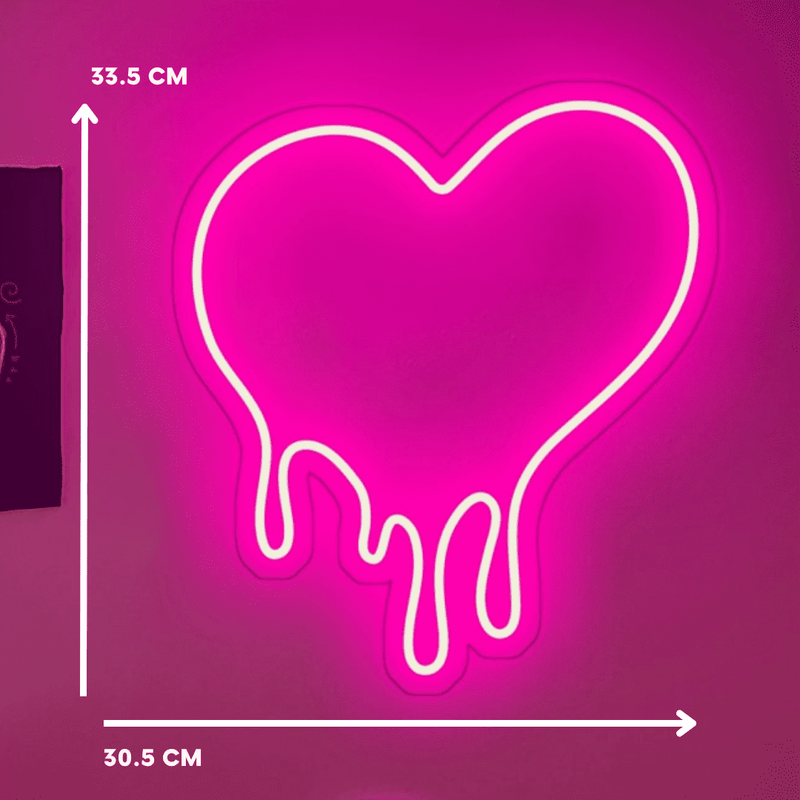 Drippy heart LED neon sign glowing pink