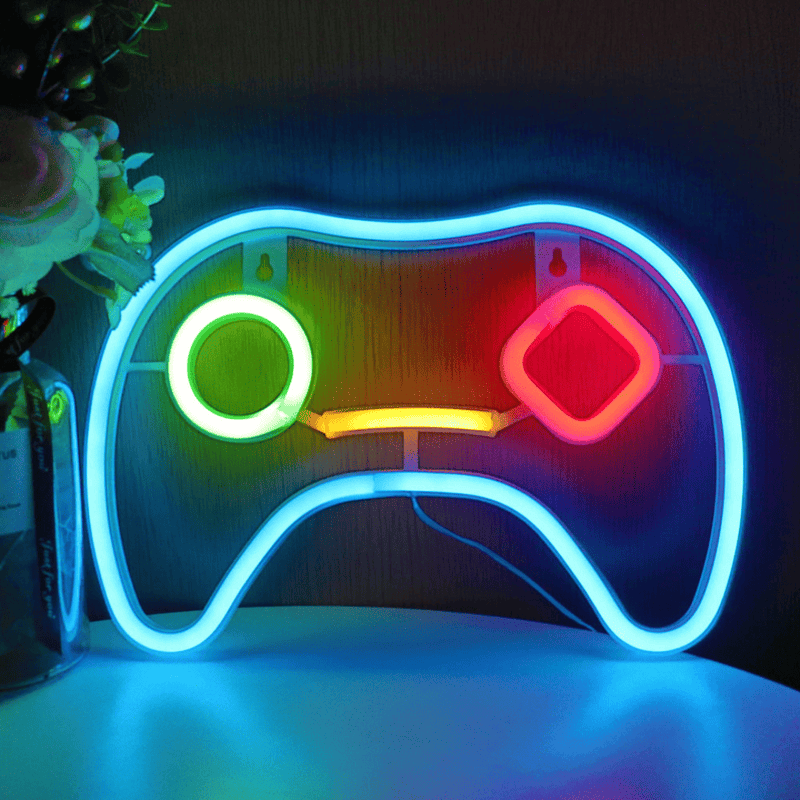 LED gamepad neon sign with colorful buttons