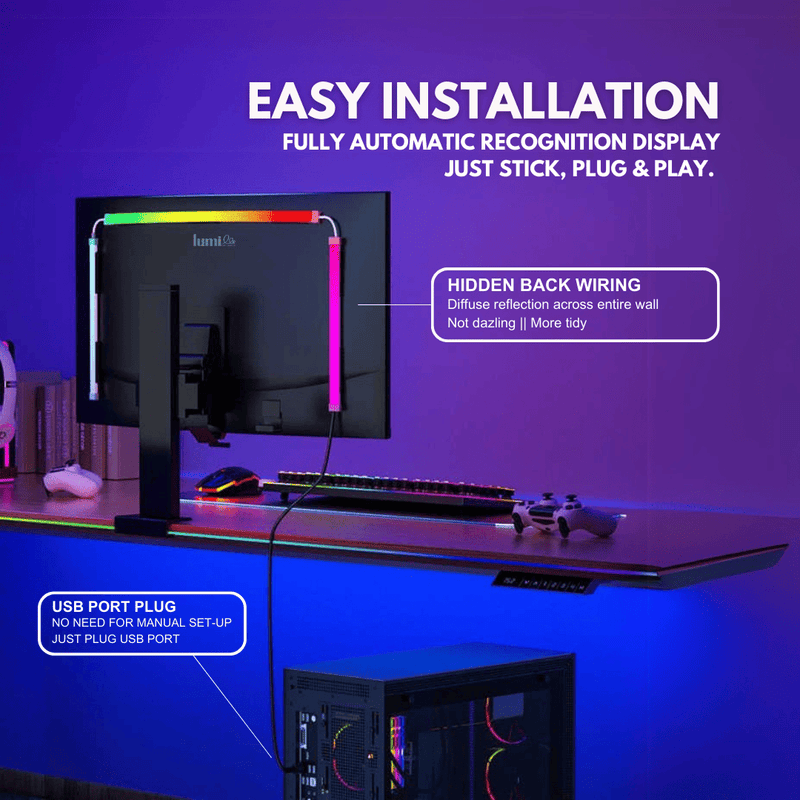 PC RGBIC sync strip lighting behind monitor for real-time effects