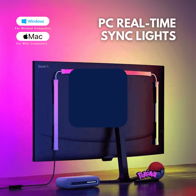PC RGBIC sync strip lighting behind monitor for real-time effects