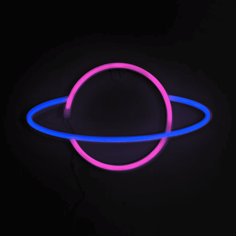 Planet neon sign glowing with dual-color LED