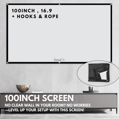 100-inch projector screen with 16:9 aspect ratio