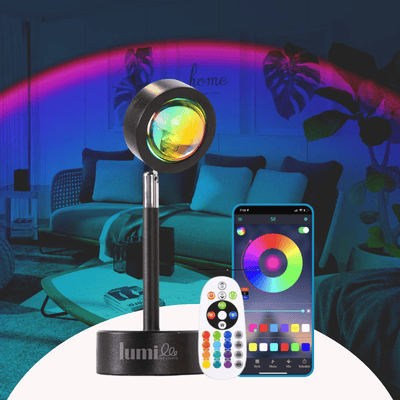 Sunset projector lamp creating multicolor gradient lighting